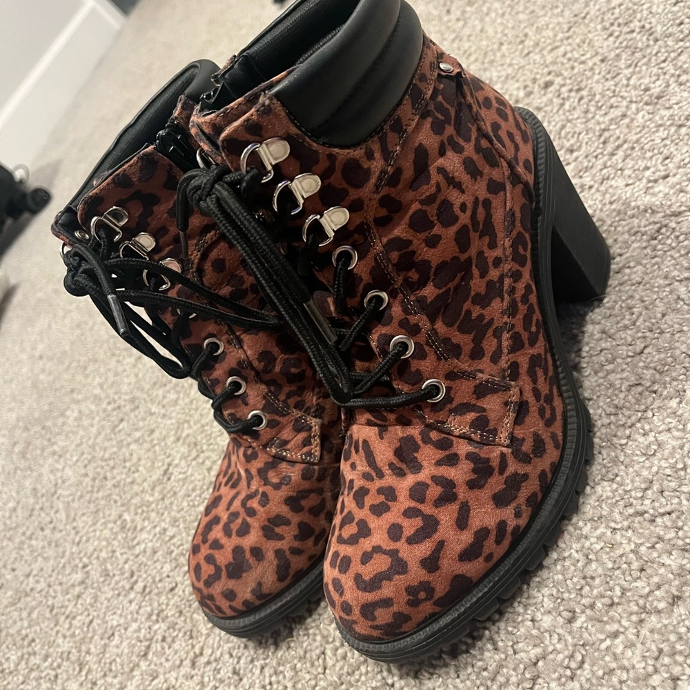 Torrid Brown Leopard Lace-Up Boots